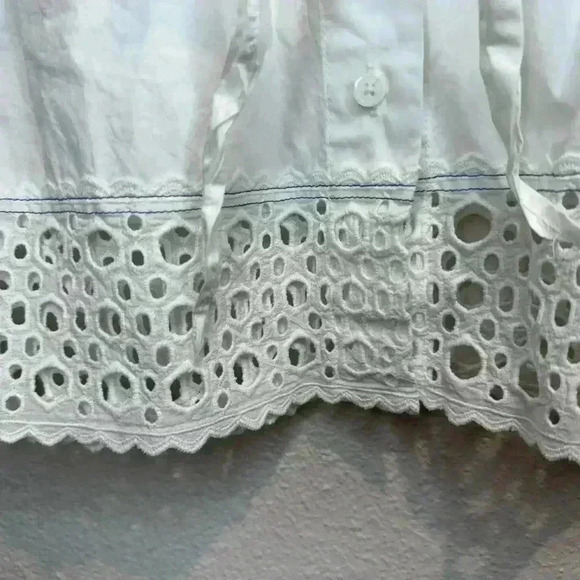 SANDRO Eyelet Trim Tie Front Cotton White Blouse In‎ Ecru - Picture 7 of 12